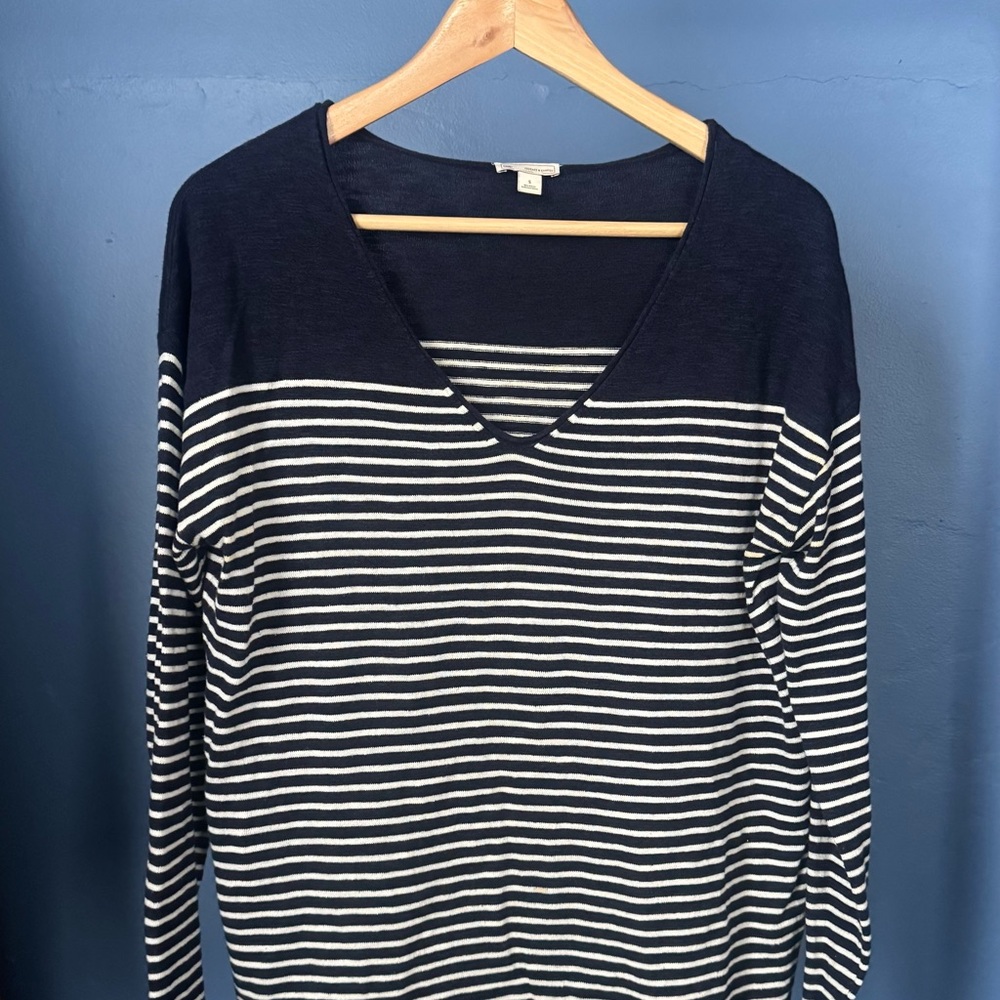 GAP Navy and White Striped V-Neck Sweater